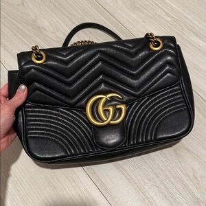 Gucci Black and Gold Quilted Shoulder Bag